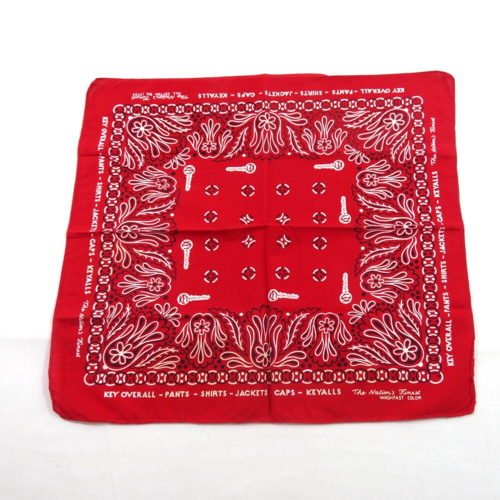 KEY Red Bandana Handkerchief Hankie, all Cotton 20 x 18 Vintage